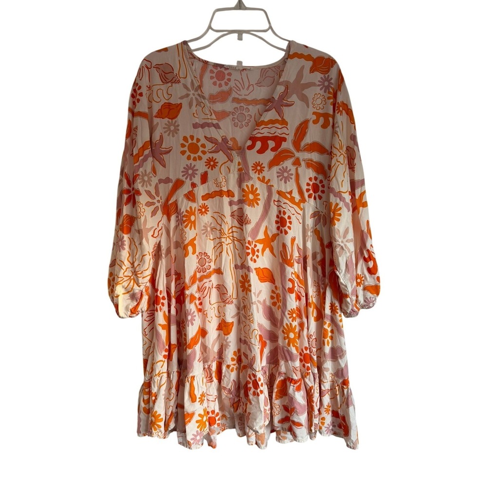 Label of Love Caftan Swim Cover Up Dress Mini V Neck Rayon Size S